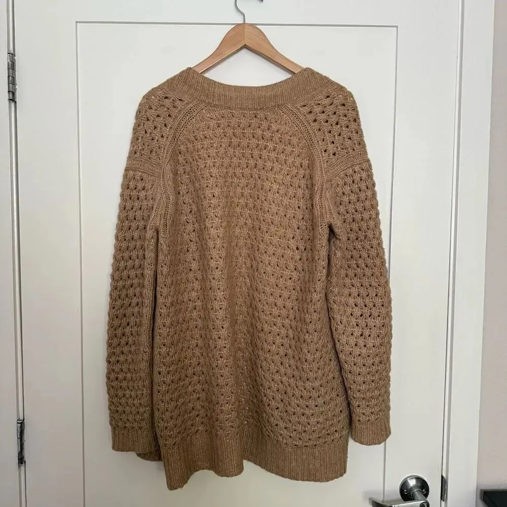 Everlane Open Long Cardigan Sweater Sz XS Camel Oversized Wool Alpaca Blend